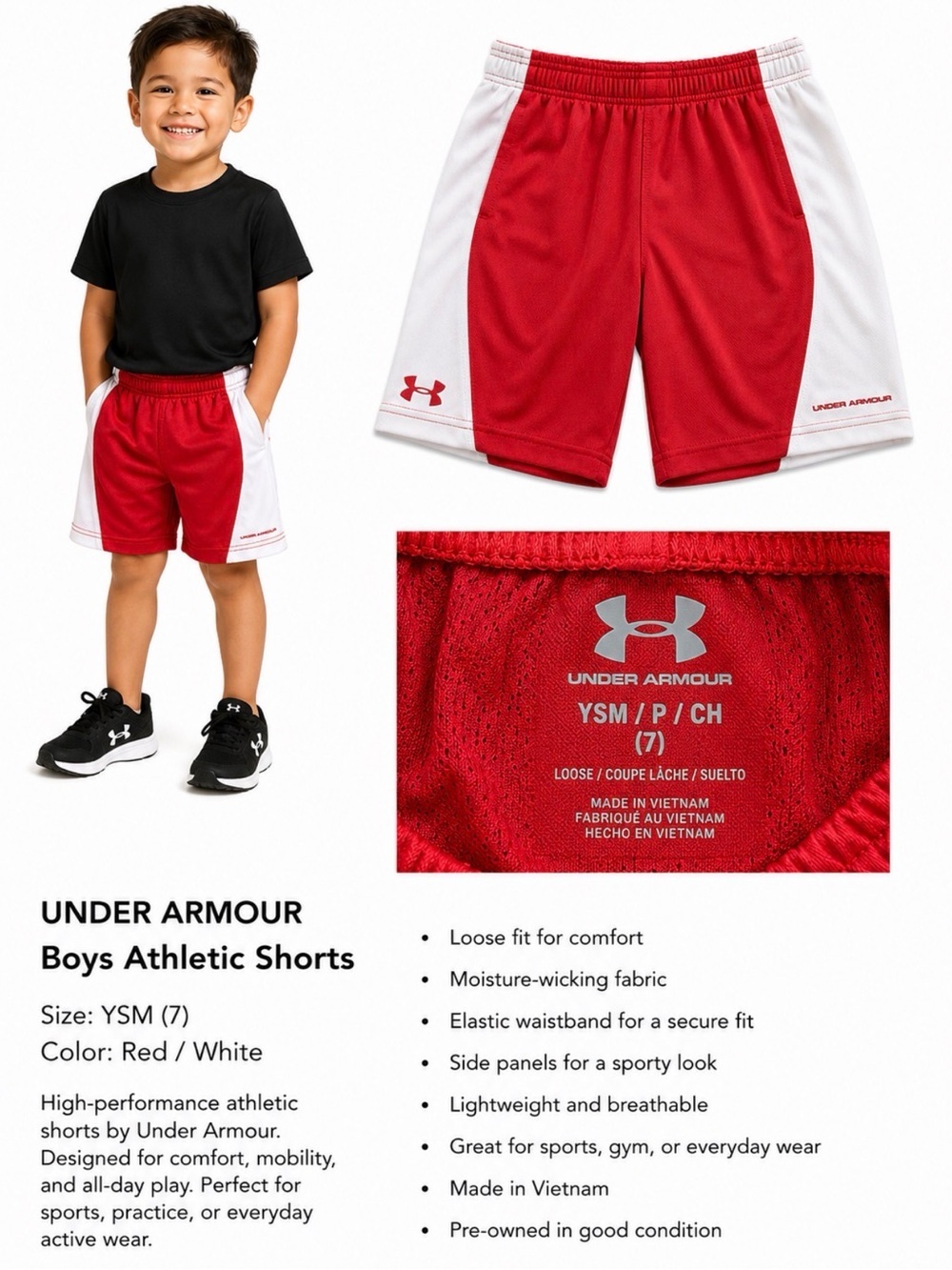 Under Armour Red & White Boys Athletic Shorts